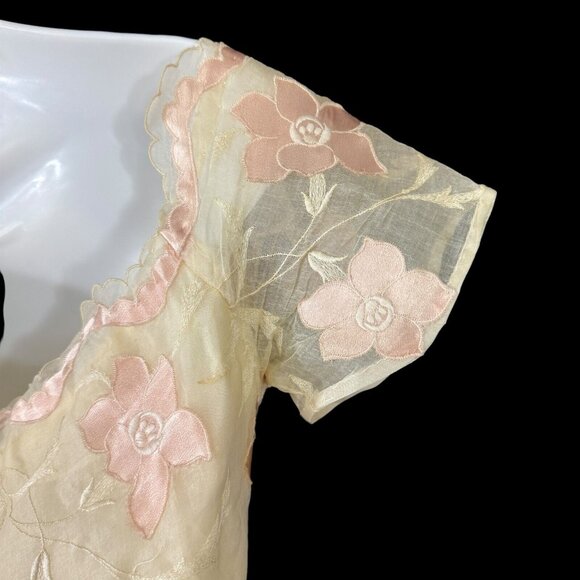 Harry Keiser Party Dress Yellow Organza Flower Applique Size 6 Vintage 1950s - Picture 11 of 12